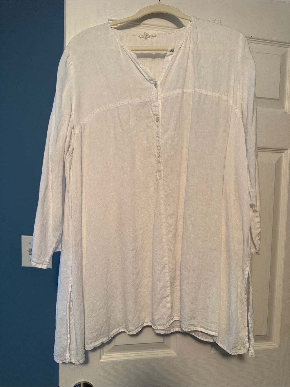Women's White Lightweight Button-Front Linen Tunic Eileen Fisher